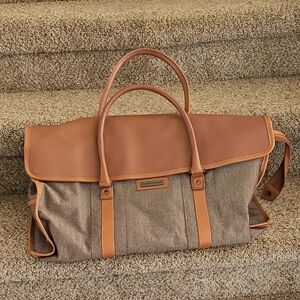 Vintage HARTMANN Tan and Brown Herringbone Men's Luggage Duffle Bag 22" X 12"